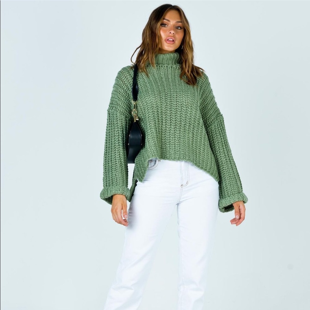 PRINCESS POLLY GREEN COW NECK KNIT SWEATER - Picture 7 of 8